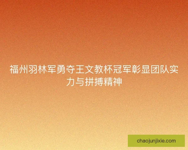 福州羽林军勇夺王文教杯冠军彰显团队实力与拼搏精神